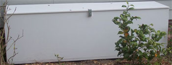 Optional weatherproof storage box for hurricane panels